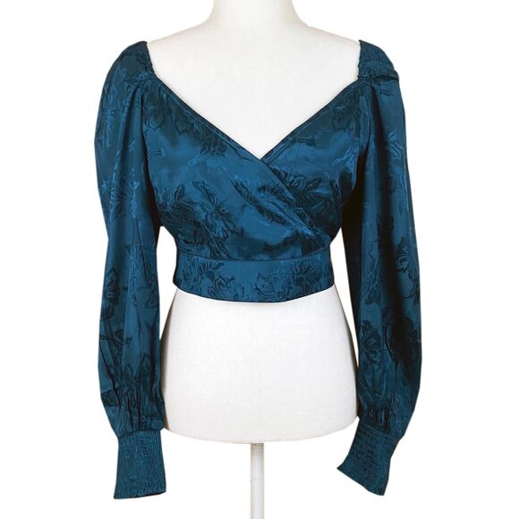 Band of the Free Camille Crossover Crop Top M Small Deep Teal Long Sleeves NWT - Picture 2 of 8